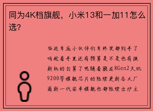 同为4K档旗舰，小米13和一加11怎么选？