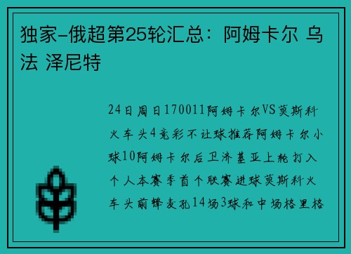 独家-俄超第25轮汇总：阿姆卡尔 乌法 泽尼特