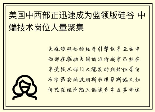 美国中西部正迅速成为蓝领版硅谷 中端技术岗位大量聚集